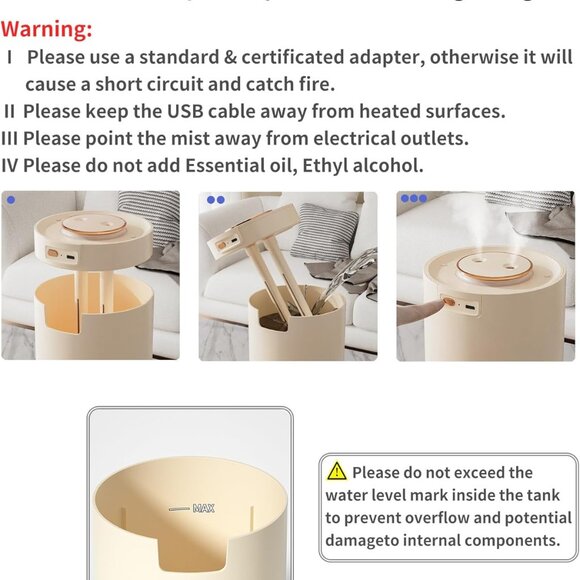 Portable Small Humidifier, 1500ml Small Humidifiers for Bedroom Baby, 1800mAh US - Picture 5 of 7